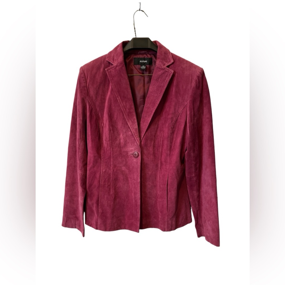 Womens Alfani Central Park Pink Suede Leather Jacket Blazer Medium